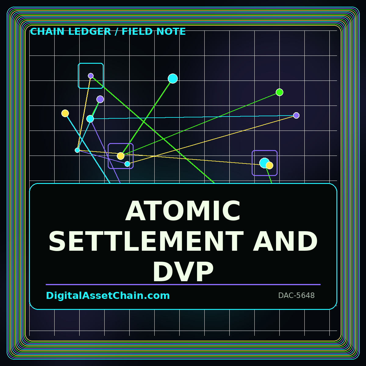 Atomic Settlement and DvP neon editorial card