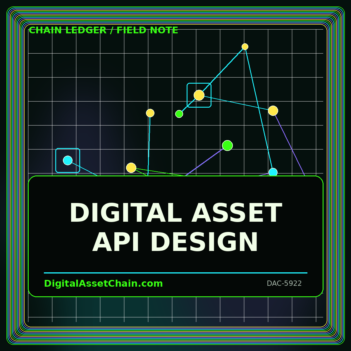 Digital Asset API Design neon editorial card