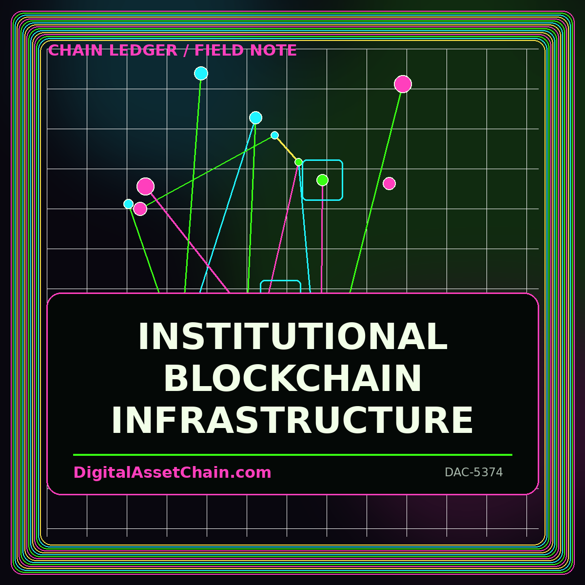Institutional Blockchain Infrastructure neon editorial card